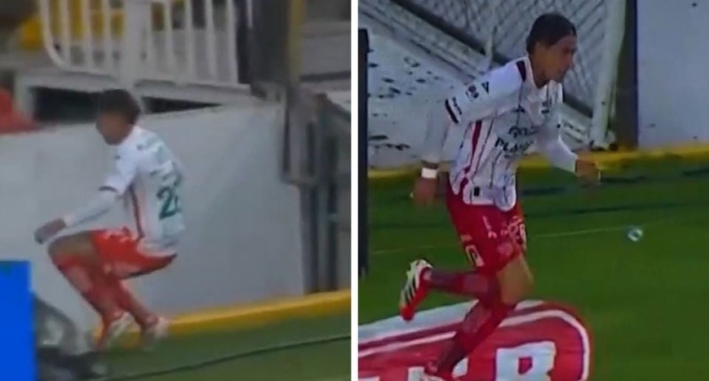 EMILIO LARA, JUGADOR DEL NECAXA, CAE DE FORMA ESTREPITOSA EN LA FOSA DEL ESTADIO LA CORREGIDORA | VIDEO 