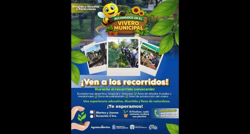 INVITAN A PARTIPCIPAR EN RECORRIDOS EN EL VIVERO MUNICIPAL DE AGS 