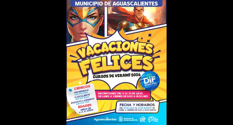 DIF MUNICIPAL DE AGS ABRE CONVOCATORIA PARA SU CURSO DE VERANO `VACACIONES FELICES 2026´