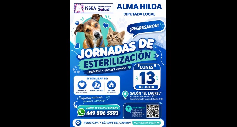 ANUNCIA ALMA HILDA EL REGRESO DE LAS JORNADAS DE ESTERILIZACIÓN PARA PERROS Y GATOS EN AGS