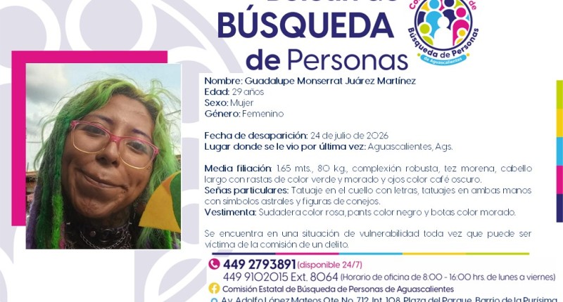 SE BUSCA A GUADALUPE MONSERRAT JUÁREZ MARTÍNEZ