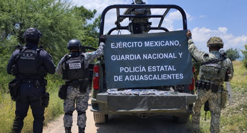 EN EL OPERATIVO `SAGAZ` QUE SE LLEVA A CABO EN EL MUNICIPIO DE CALVILLO LOCALIZAN UNA BOLSA QUE CONTENÍA ENVOLTORIOS DE DIVERSAS DROGAS, ADEMÁS DE CARTUCHOS ÚTILES