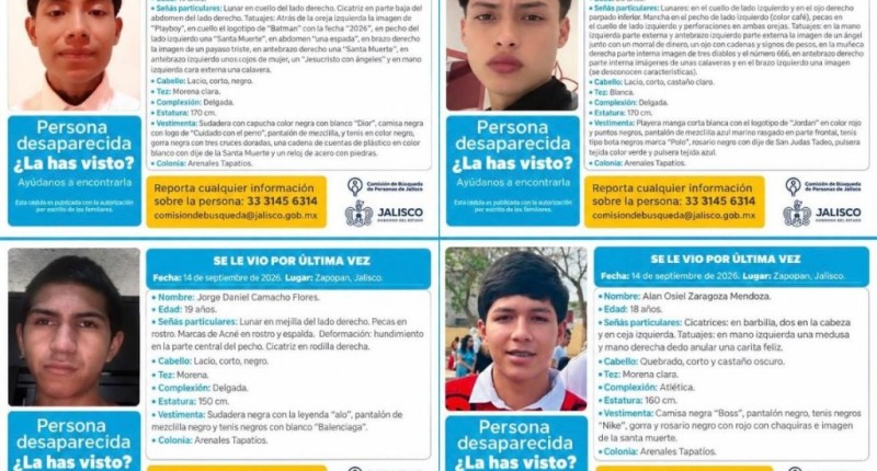 `LOS BALACEARON Y SE LOS LLEVARON´: BUSCAN A CUATRO JÓVENES DESAPARECIDOS EN ZAPOPAN, JALISCO 