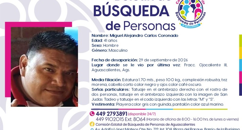 SE BUSCA A MIGUEL ALEJANDRO CARLOS CORONADO